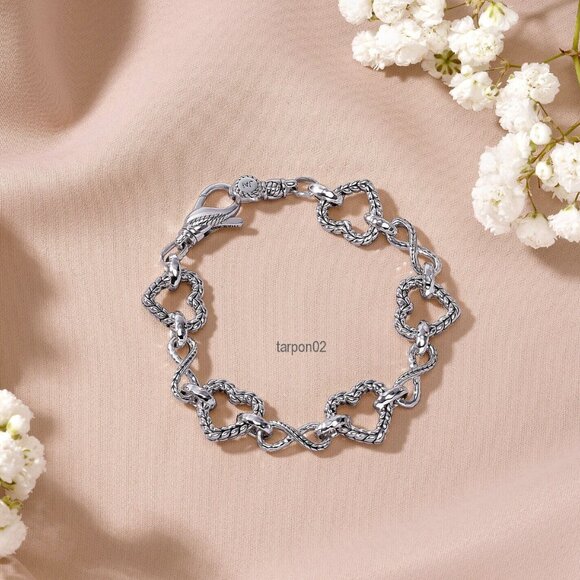 John Hardy JAI Infinite Love Heart Link Sterling Silver Bracelet, 19g XS - Picture 10 of 13